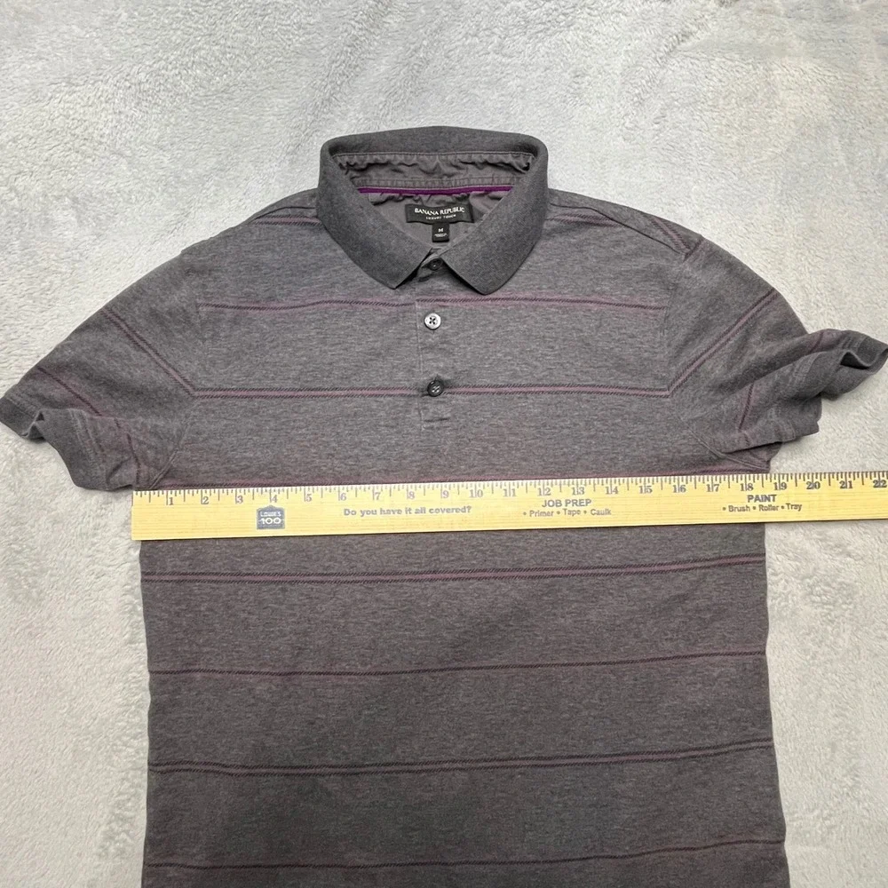Banana Republic Mens Grey Striped‎ Luxury Polo Shirt TikTok Preppy Y2K Lo-Fi